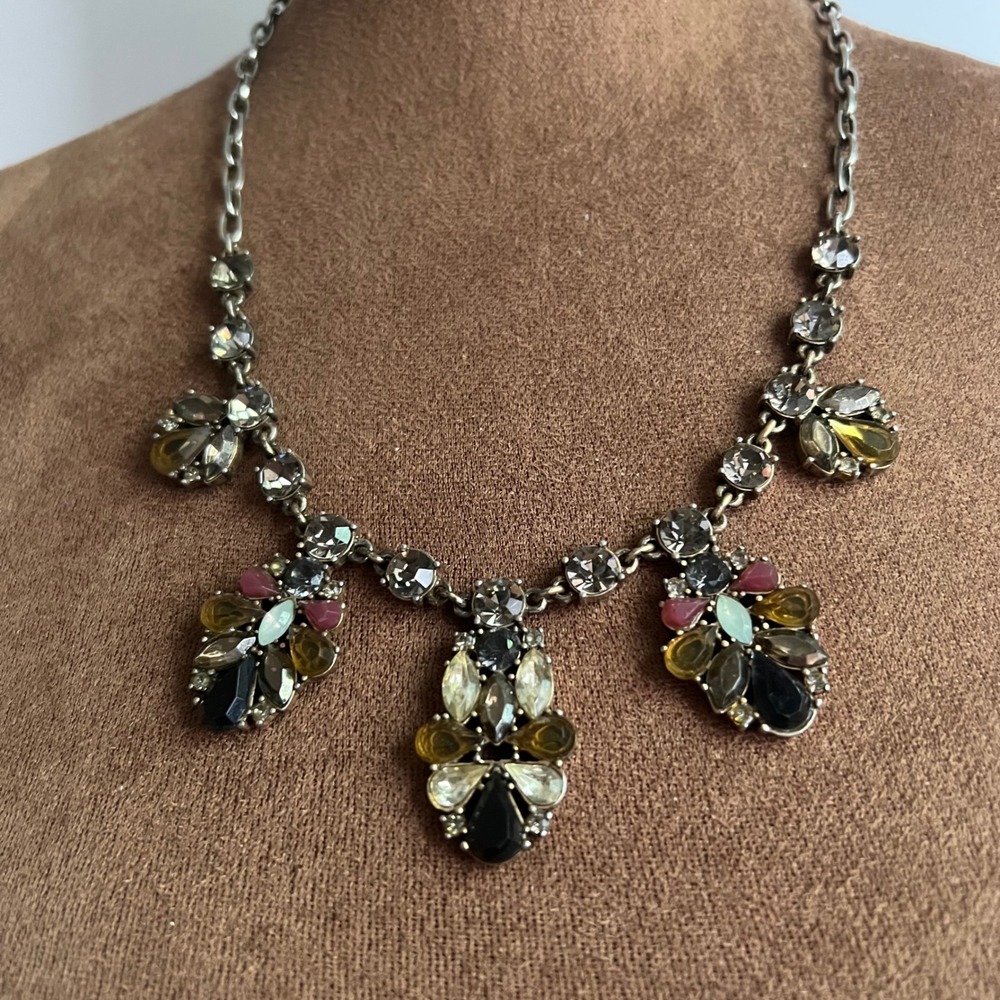 J.Crew Multi Color Crystal Cluster Statement Necklace Size 18" Whimsical Goth